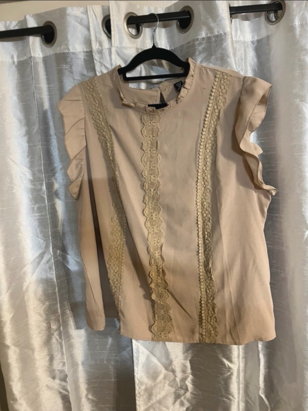 SHEIN Cream Lace-Trim Ruffle Sleeve Blouse